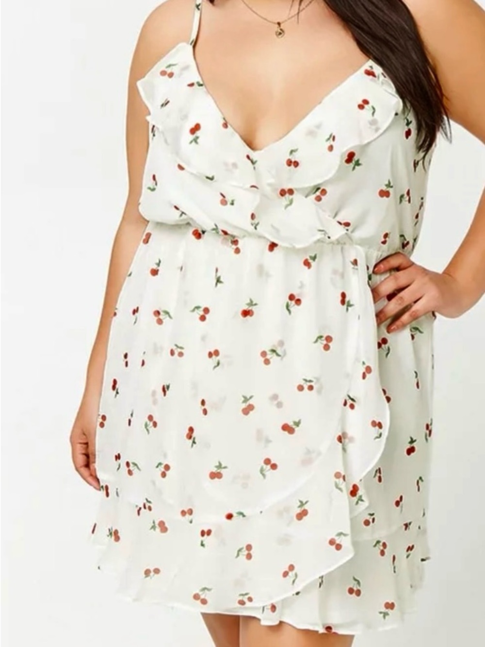 Forever 21 White Cherry Print Ruffled Sundress 3x